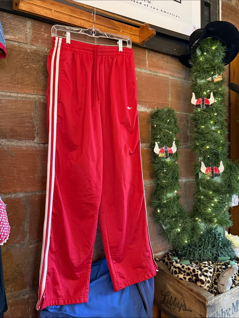 Athletic Works Red Track Joggers with White Side Stripes